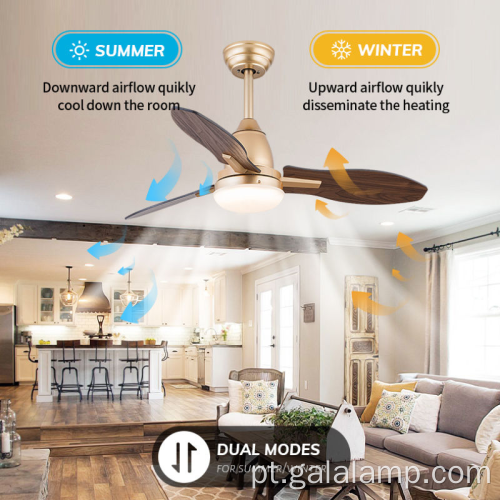 Ventilador de teto de madeira sólida com luz